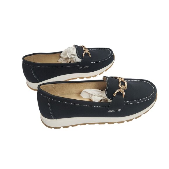 Black Loafers W/ Gold Buckle Accent Women Size 8 (EU41) Stylish Casual Comfort - Picture 8 of 11